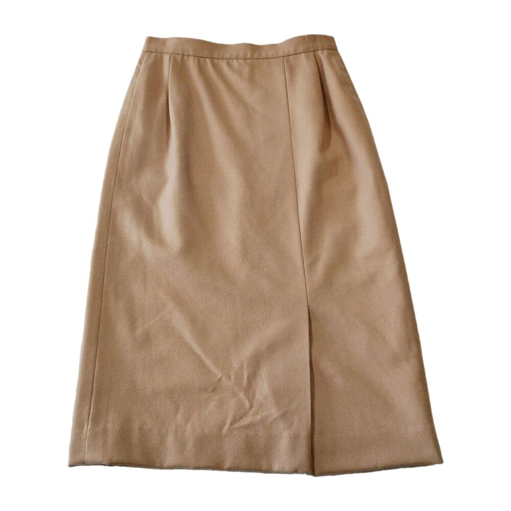 Vintage Pendleton Wool Pencil Skirt Tan Camel 6 Thigh Slit Preppy Academia